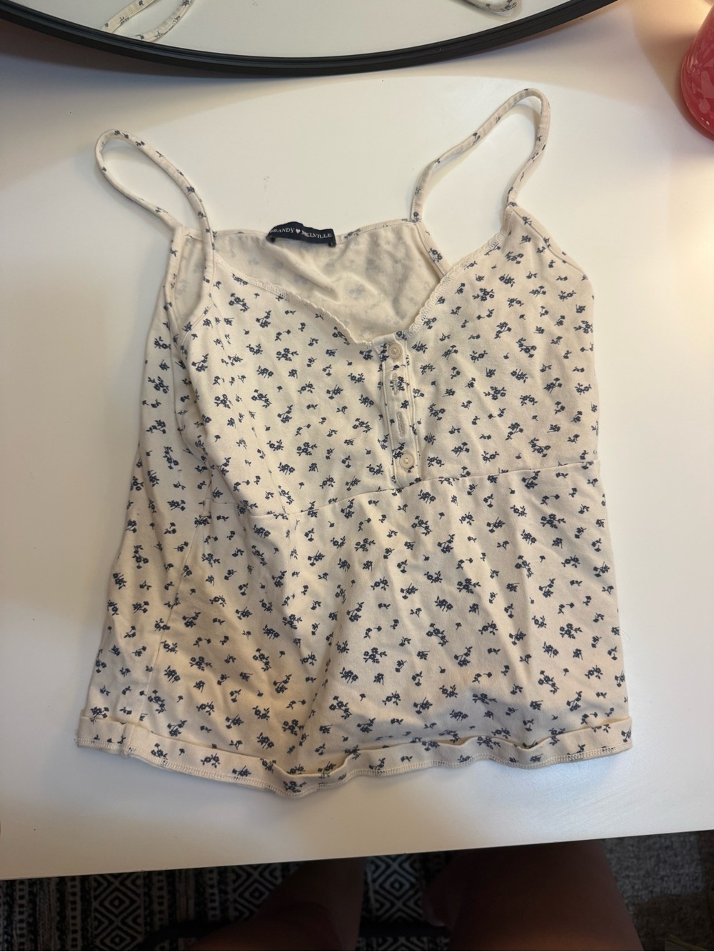 Brandy Melville White Cami with Navy Floral Print